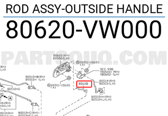 Nissan 80620VW000 ROD ASSY-OUTSIDE HANDLE