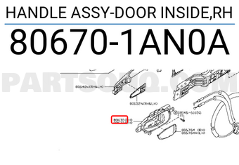 Nissan 806701AN0A HANDLE ASSY-DOOR INSIDE,RH