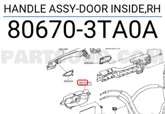 Nissan 806703TA0A HANDLE ASSY-DOOR INSIDE,RH