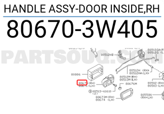 Nissan 806703W405 HANDLE ASSY-DOOR INSIDE,RH
