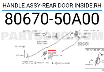 Nissan 8067050A00 HANDLE ASSY-REAR DOOR INSIDE,RH