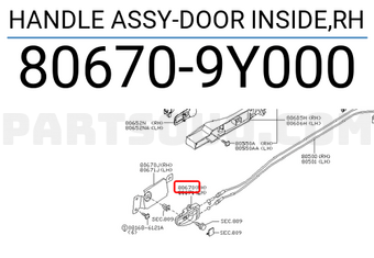 Nissan 806709Y000 HANDLE ASSY-DOOR INSIDE,RH