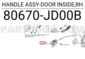 Nissan 80670JD00B HANDLE ASSY-DOOR INSIDE,RH