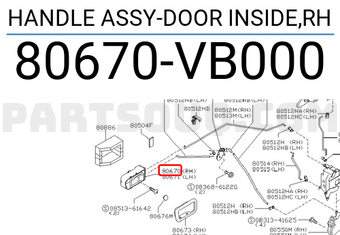 Nissan 80670VB000 HANDLE ASSY-DOOR INSIDE,RH