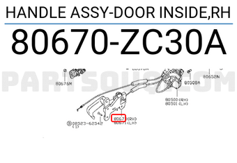 Nissan 80670ZC30A HANDLE ASSY-DOOR INSIDE,RH