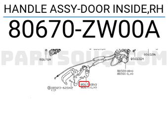 Nissan 80670ZW00A HANDLE ASSY-DOOR INSIDE,RH