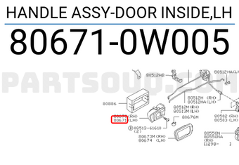 Nissan 806710W005 HANDLE ASSY-DOOR INSIDE,LH
