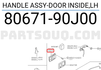 Nissan 8067190J00 HANDLE ASSY-DOOR INSIDE,LH