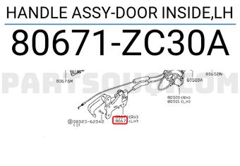 Nissan 80671ZC30A HANDLE ASSY-DOOR INSIDE,LH