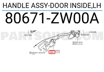 Nissan 80671ZW00A HANDLE ASSY-DOOR INSIDE,LH