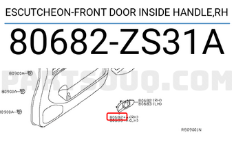 Nissan 80682ZS31A ESCUTCHEON-FRONT DOOR INSIDE HANDLE,RH