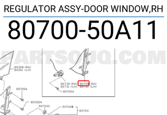 Nissan 8070050A11 REGULATOR ASSY-DOOR WINDOW,RH