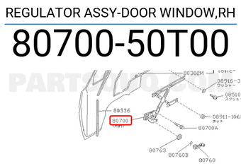 Nissan 8070050T00 REGULATOR ASSY-DOOR WINDOW,RH