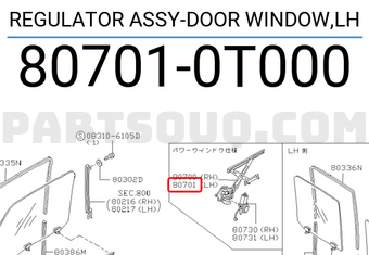 Nissan 807010T000 REGULATOR ASSY-DOOR WINDOW,LH