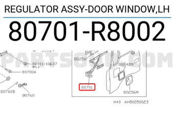 Nissan 80701R8002 REGULATOR ASSY-DOOR WINDOW,LH