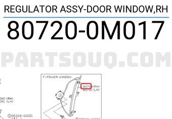 Nissan 807200M017 REGULATOR ASSY-DOOR WINDOW,RH