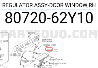 Nissan 8072062Y10 REGULATOR ASSY-DOOR WINDOW,RH
