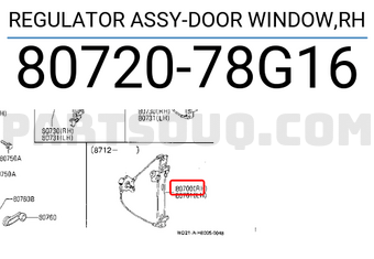 Nissan 8072078G16 REGULATOR ASSY-DOOR WINDOW,RH