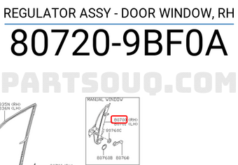 Nissan 807209BF0A REGULATOR ASSY - DOOR WINDOW, RH