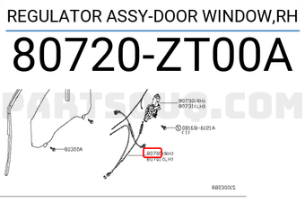 Nissan 80720ZT00A REGULATOR ASSY-DOOR WINDOW,RH