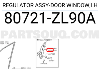Nissan 80721ZL90A REGULATOR ASSY-DOOR WINDOW,LH