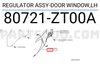 Nissan 80721ZT00A REGULATOR ASSY-DOOR WINDOW,LH