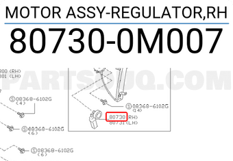 Nissan 807300M007 MOTOR ASSY-REGULATOR,RH