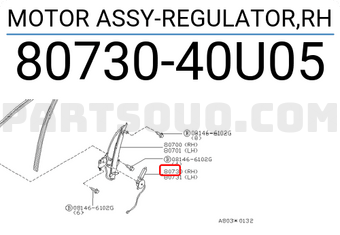 Nissan 8073040U05 MOTOR ASSY-REGULATOR,RH