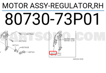 Nissan 8073073P01 MOTOR ASSY-REGULATOR,RH