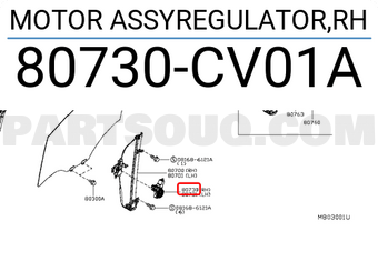Nissan 80730CV01A MOTOR ASSYREGULATOR,RH