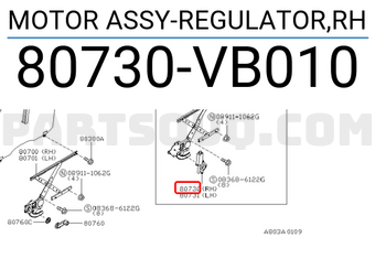 Nissan 80730VB010 MOTOR ASSY-REGULATOR,RH