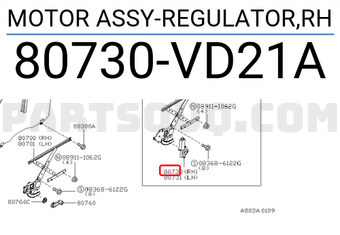 Nissan 80730VD21A MOTOR ASSY-REGULATOR,RH