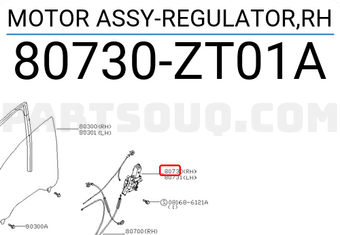 Nissan 80730ZT01A MOTOR ASSY-REGULATOR,RH