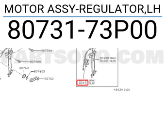 Nissan 8073173P00 MOTOR ASSY-REGULATOR,LH
