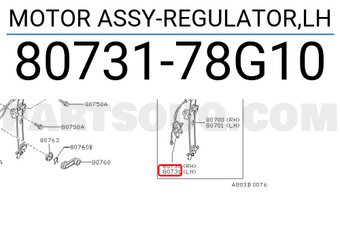 Nissan 8073178G10 MOTOR ASSY-REGULATOR,LH
