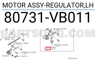 Nissan 80731VB011 MOTOR ASSY-REGULATOR,LH