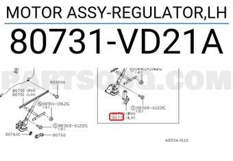 Nissan 80731VD21A MOTOR ASSY-REGULATOR,LH