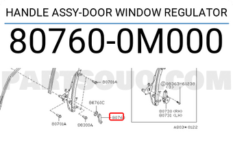 Nissan 807600M000 HANDLE ASSY-DOOR WINDOW REGULATOR
