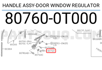 Nissan 807600T000 HANDLE ASSY-DOOR WINDOW REGULATOR