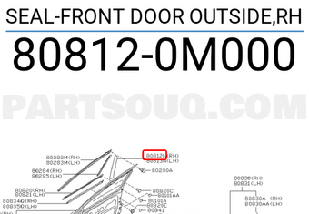 Nissan 808120M000 SEAL-FRONT DOOR OUTSIDE,RH