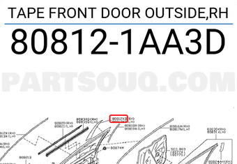 Nissan 808121AA3D TAPE FRONT DOOR OUTSIDE,RH