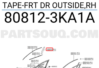 Nissan 808123KA1A TAPE-FRT DR OUTSIDE,RH