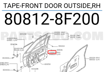 Nissan 808128F200 TAPE-FRONT DOOR OUTSIDE,RH