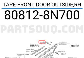 Nissan 808128N700 TAPE-FRONT DOOR OUTSIDE,RH