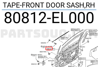 Nissan 80812EL000 TAPE-FRONT DOOR SASH,RH