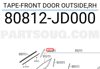Nissan 80812JD000 TAPE-FRONT DOOR OUTSIDE,RH