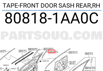 Nissan 808181AA0C TAPE-FRONT DOOR SASH REAR,RH