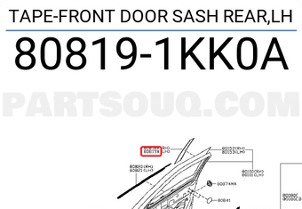 Nissan 808191KK0A TAPE-FRONT DOOR SASH REAR,LH