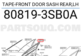 Nissan 808193SB0A TAPE-FRONT DOOR SASH REAR,LH