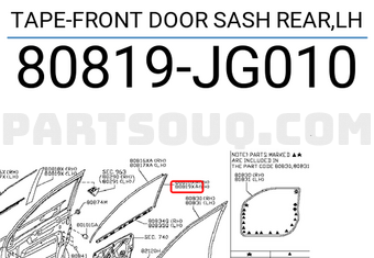 Nissan 80819JG010 TAPE-FRONT DOOR SASH REAR,LH